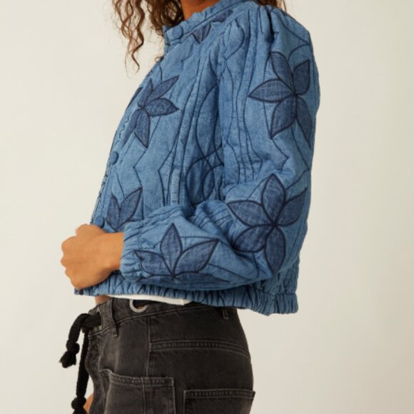 NEW FREE PEOPLE Stars Jacket Blue Quinn Boho Style Puffy Soft Quilted Jacket - Picture 9 of 11
